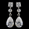 Antique Silver Rhodium Clear CZ Crystal Drop Bridal Wedding Earrings 1414