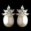 Antique Silver Rhodium Freshwater Pearl & CZ Crystal Bridal Wedding Earrings 1417