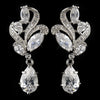 Antique Silver Rhodium Clear CZ Crystal Drop Bridal Wedding Earrings 1419