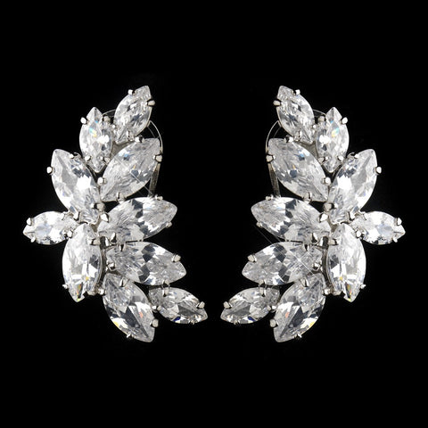 Antique Silver Rhodium Clear Cluster CZ Crystal Bridal Wedding Earrings 1420