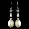Antique Silver Rhodium Freshwater Pearl & CZ Crystal Drop Bridal Wedding Earrings 1430