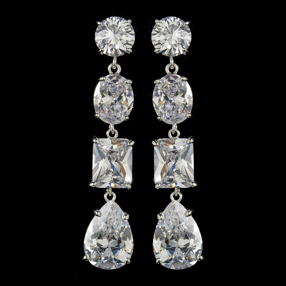 Silver Clear Multi Cut CZ Stone Bridal Wedding Necklace 1652 & Bridal Wedding Earrings 2088 Bridal Wedding Jewelry Set