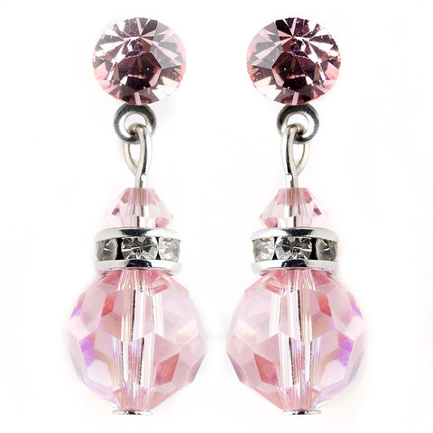 Pink Swarovski Crystal Bridal Wedding Earrings E 200
