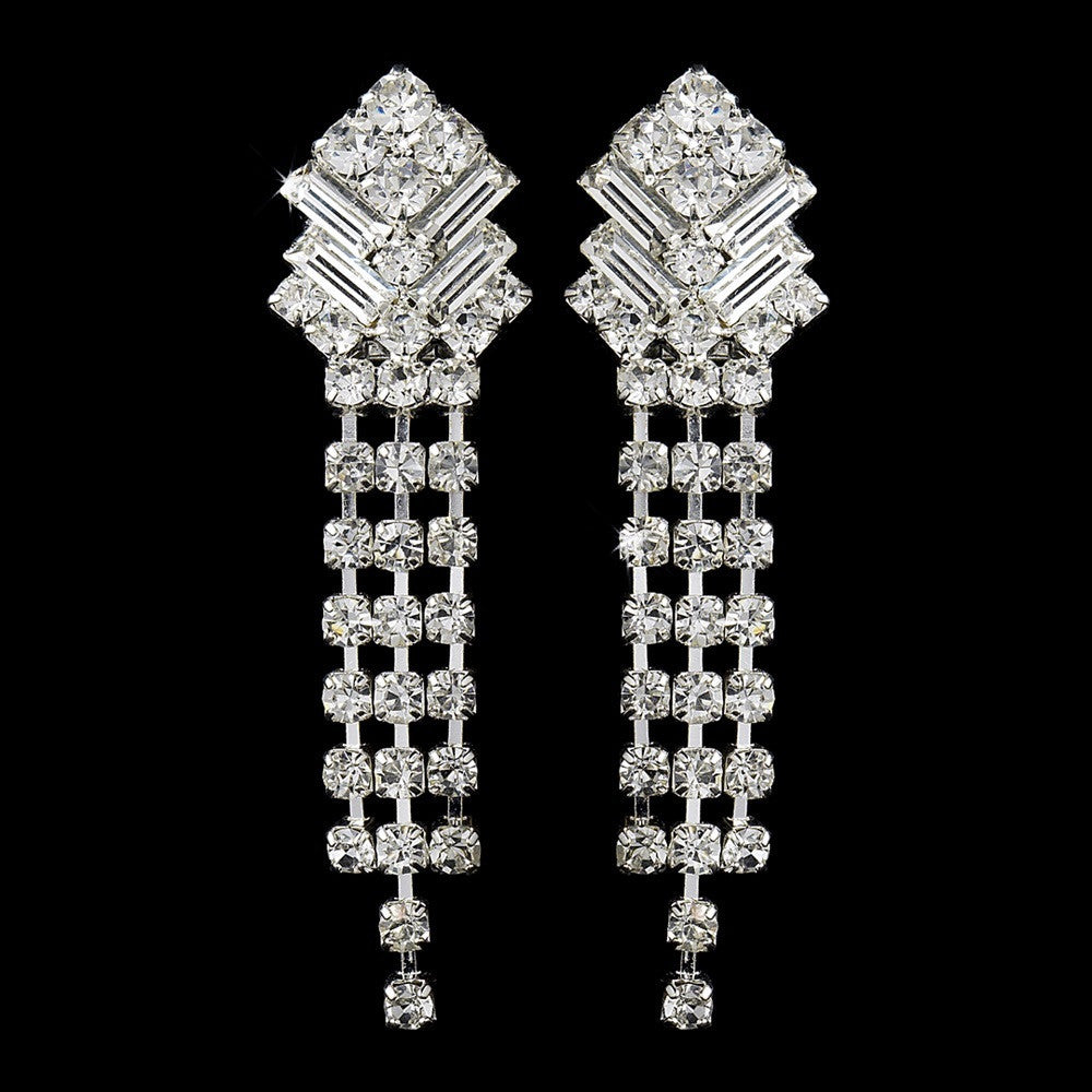Silver Clear Crystal Dangle Bridal Wedding Hair Clip On Bridal Wedding Earrings E 20009