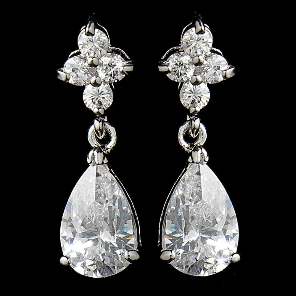 Fabulous Silver Clear CZ Bridal Wedding Teardrop Bridal Wedding Earrings 2015