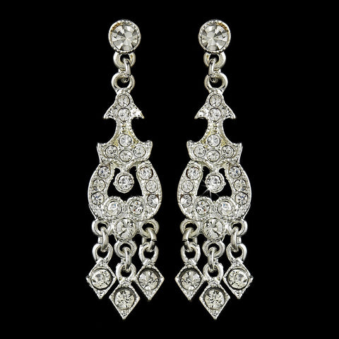 Alluring Silver Chandelier Bridal Wedding Earrings w/ Clear Rhinestones 2034