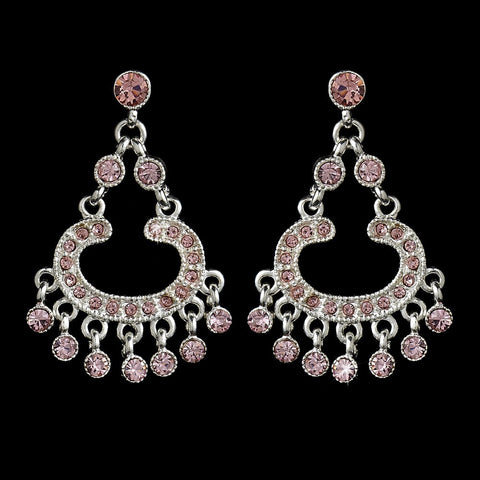 Silver Pink Rhinestone Bridal Wedding Earrings E 20377