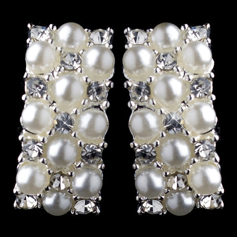 Silver & White Pearl Bridal Wedding Hair Clip On Bridal Wedding Earrings 20613