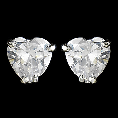 Silver Clear Heart CZ Stud Bridal Wedding Earrings 20667