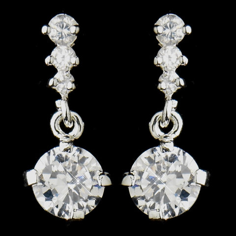 Silver Clear CZ Crystal Dangle Drop Bridal Wedding Earrings 20729