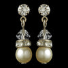 Gold and Ivory Pearl Bridal Wedding Earrings E 212
