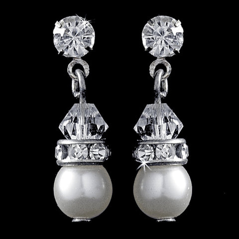 Silver and Ivory Pearl Bridal Wedding Earrings E 212