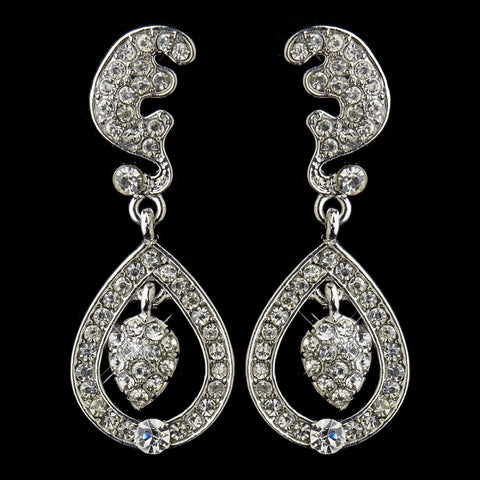 Antique Silver Clear Kate Middleton Inspired Tear Drop Acorn Bridal Wedding Earrings 22325
