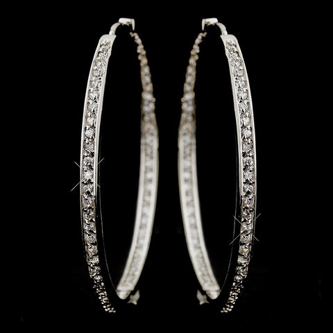 * Large Cubic Zirconia Pave Hoop Bridal Wedding Earrings in Luminous Silver 2235
