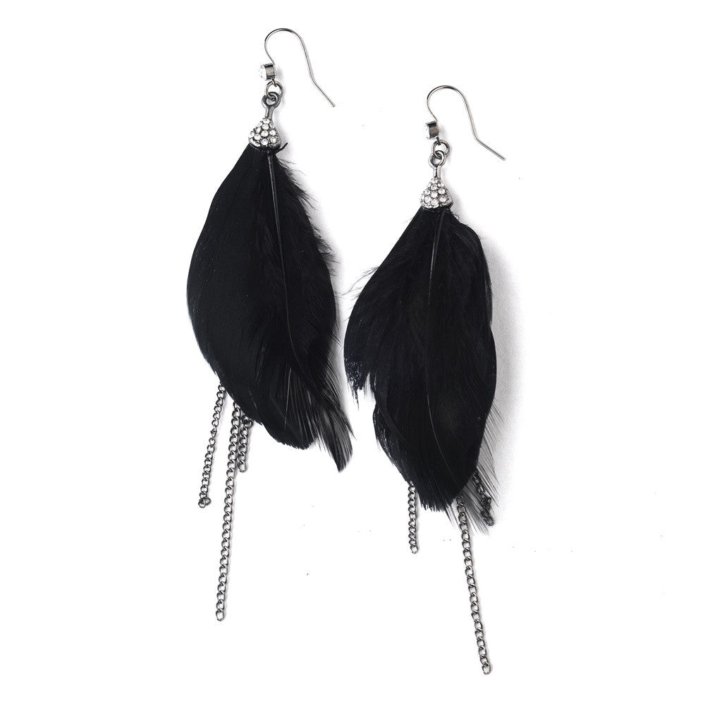 Black Feather Bridal Wedding Chain Bridal Wedding Earrings 22360