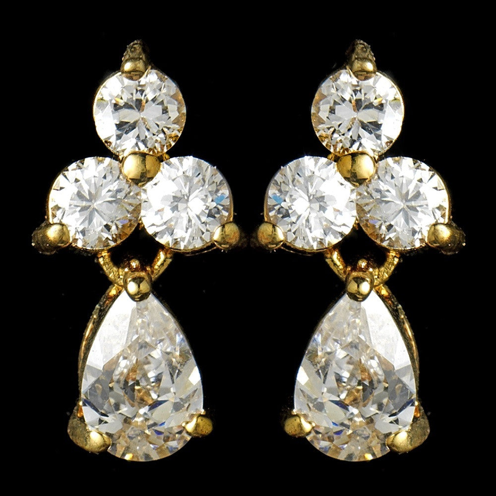 Lovely Gold Clear CZ Bridal Wedding Earrings 2262