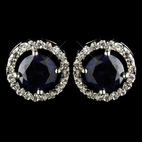 Antique Silver Rhodium Sapphire CZ Crystal Round Stud Bridal Wedding Earrings 2288