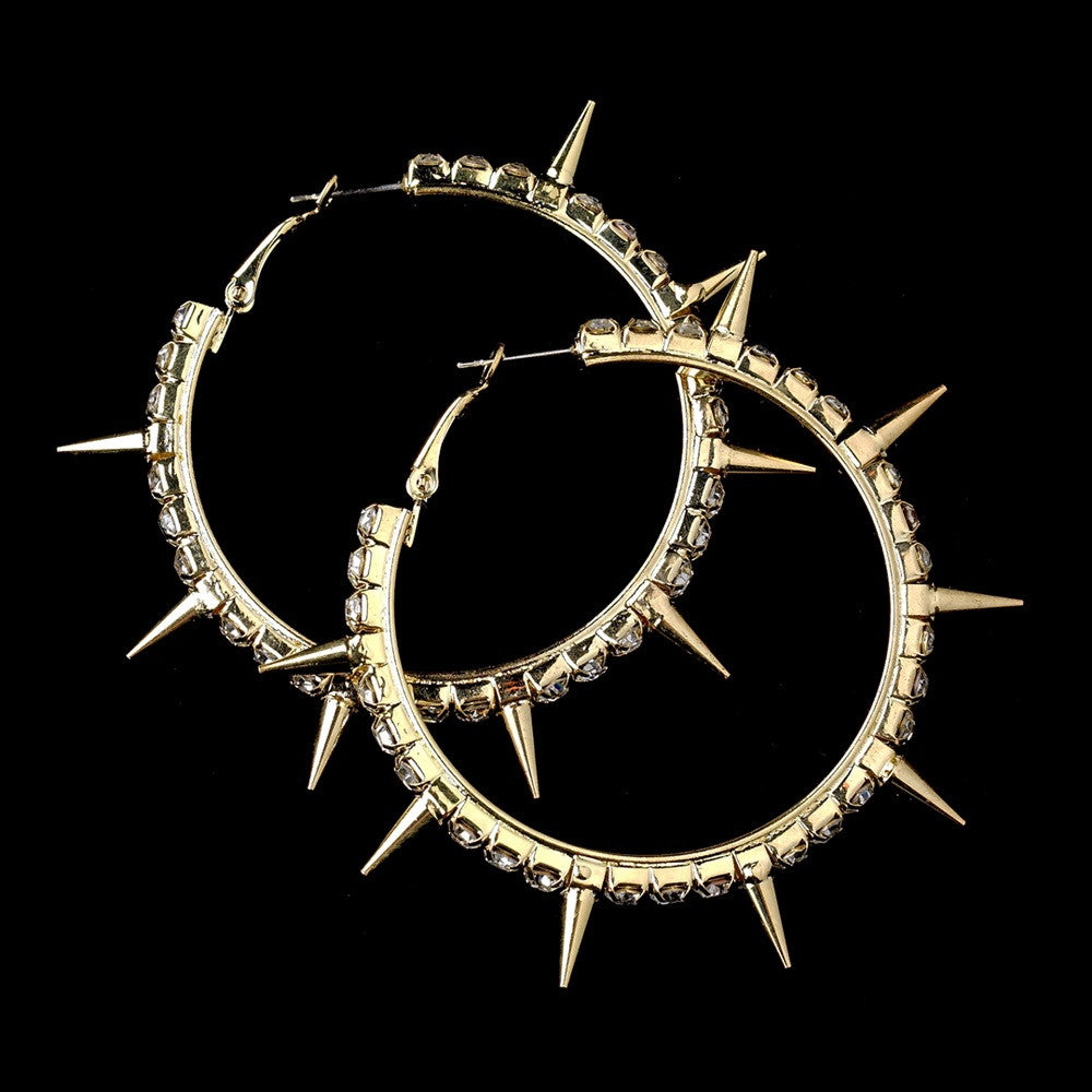 Gold Clear Rhinestone Spike Bridal Wedding Earrings 23295