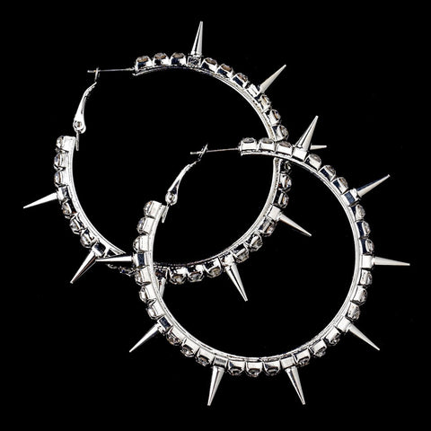 Antique Silver Clear Rhinestone Spike Bridal Wedding Earrings 23295