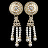 Gold White Pearl & Rhinestone Dangle Great Gatsby Bridal Wedding Earrings 2365