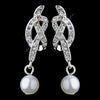 Silver White Pearl and Clear Rhinestone Love Knot Bridal Wedding Earrings 24022