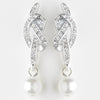 Silver White Pearl and Clear Rhinestone Love Knot Bridal Wedding Earrings 24022