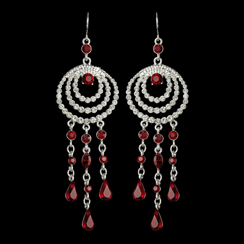 Immaculate Silver Clear & Red Austrian Crystal Chandelier Bridal Wedding Earrings 24496