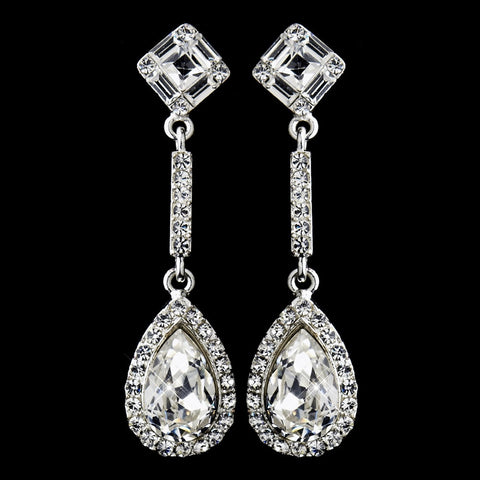 Silver Clear Tear Drop Rhinestone Bridal Wedding Earrings 24521