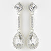 Silver Clear Tear Drop Rhinestone Bridal Wedding Earrings 24521