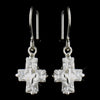Silver Clear Rhinestone Dangle Drop Cross Bridal Wedding Earrings 24786