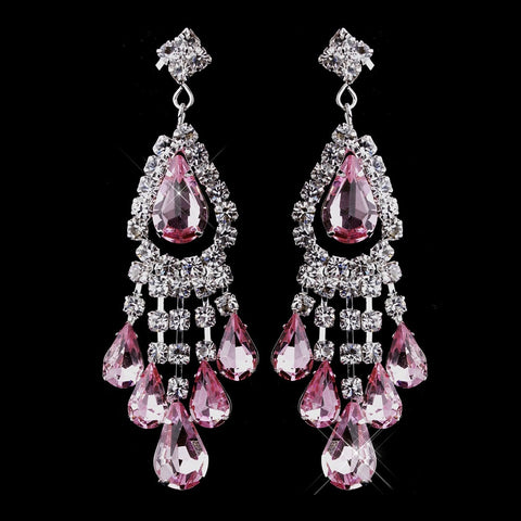 Silver Pink Chandelier Bridal Wedding Earrings 24792