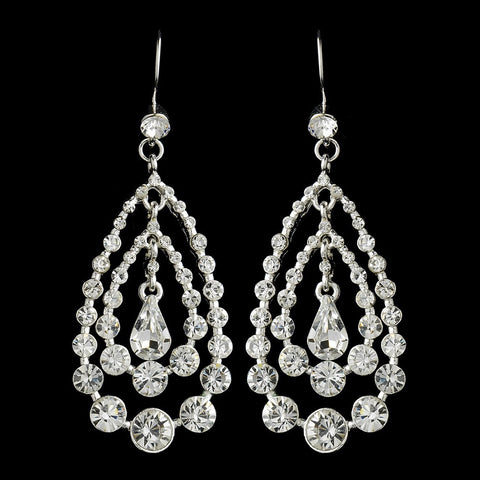 Silver Clear Rhinestone Chandelier Bridal Wedding Earrings E 24802