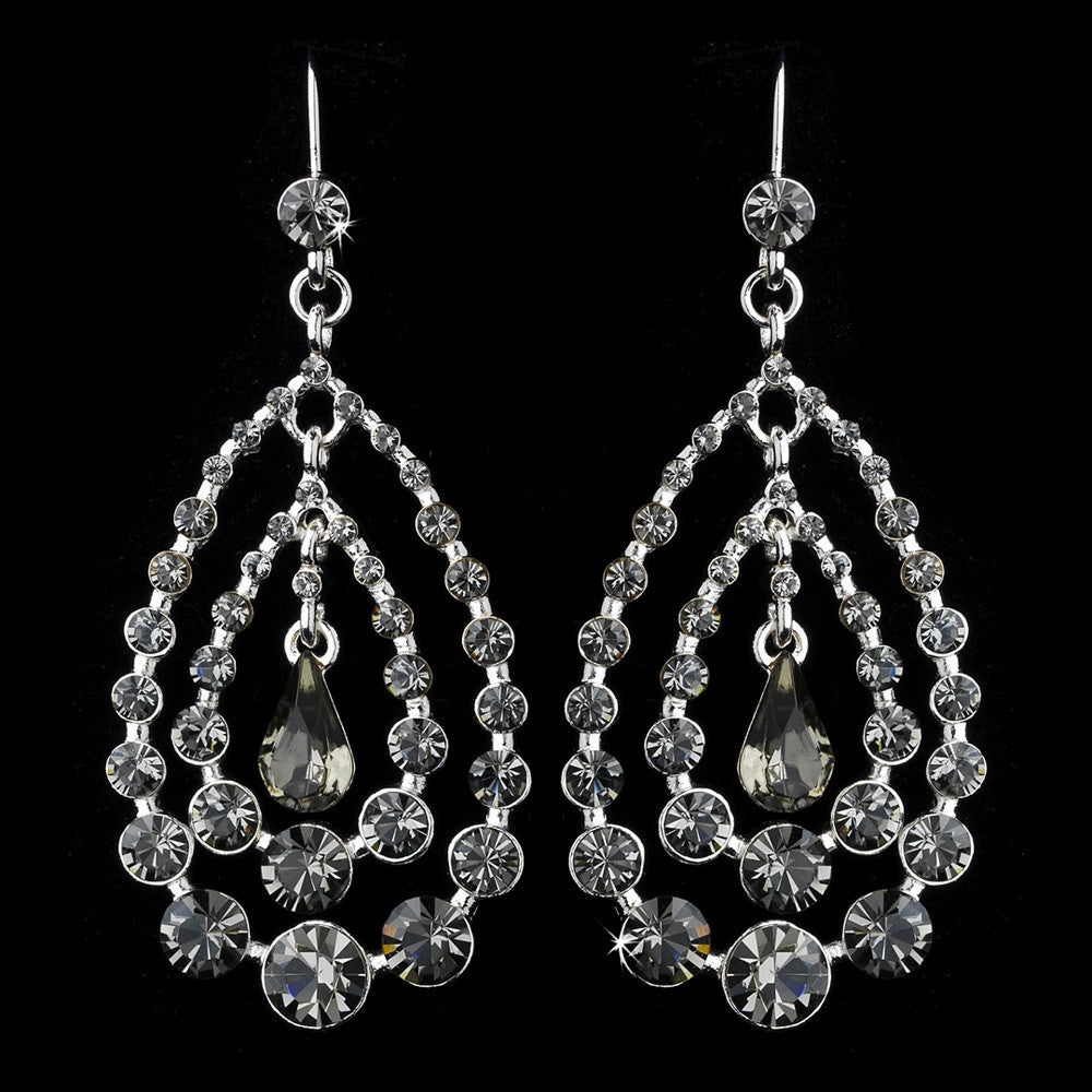 Silver w/ Smoked Crystal Earring Set 24802