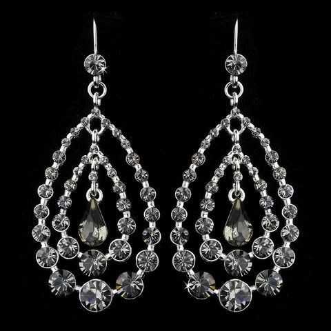 Silver w/ Smoked Crystal Earring Set 24802