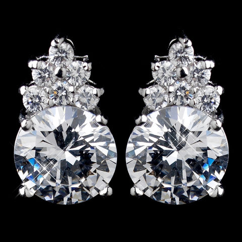 Silver Clear Round CZ Crystal Stud Bridal Wedding Earrings E 2499