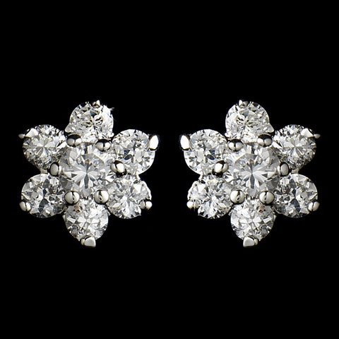 Charming Silver Clear CZ Flower Bridal Wedding Earrings 2501