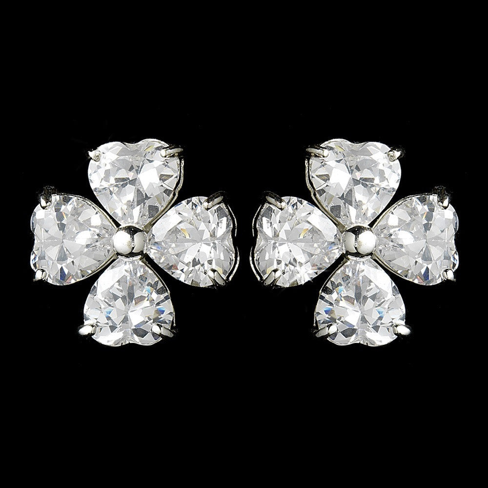 Irish Heart Flower Stud CZ Bridal Wedding Earrings 25191