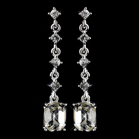 Brilliant Silver Clear Emerald Cut Crystal Dangle Bridal Wedding Earrings 25198