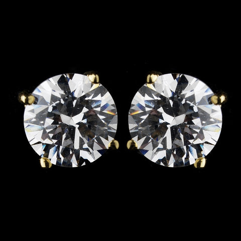 Cubic Zirconia Round Solitaire Stud Gold Earring E 2521