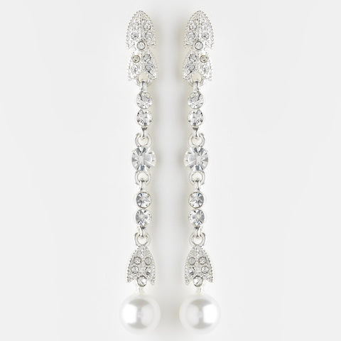 Silver Clear & White Pearl Bridal Wedding Earrings 25234