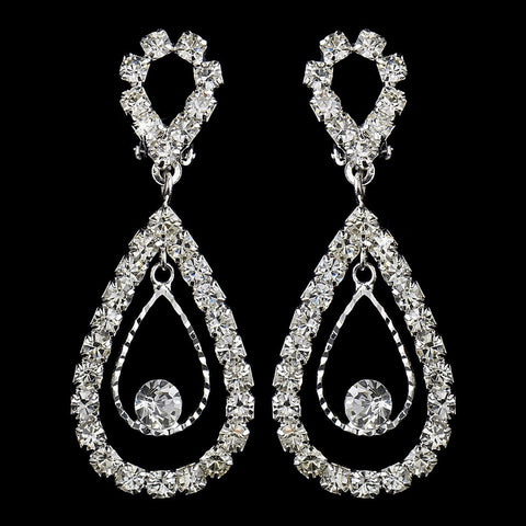 Stunning Silver Clear Crystal Double Loop Bridal Wedding Earrings 25249