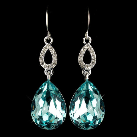 Silver Aqua & Clear CZ Crystal Drop Bridal Wedding Earrings 25285