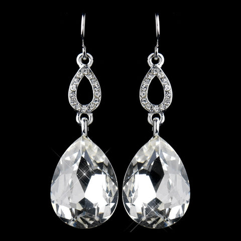 Silver Clear Crystal Drop Bridal Wedding Earrings 25285