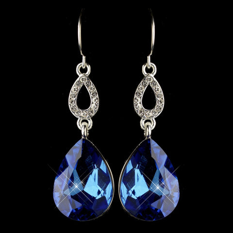 Silver Sapphire & Clear CZ Crystal Drop Bridal Wedding Earrings 25285