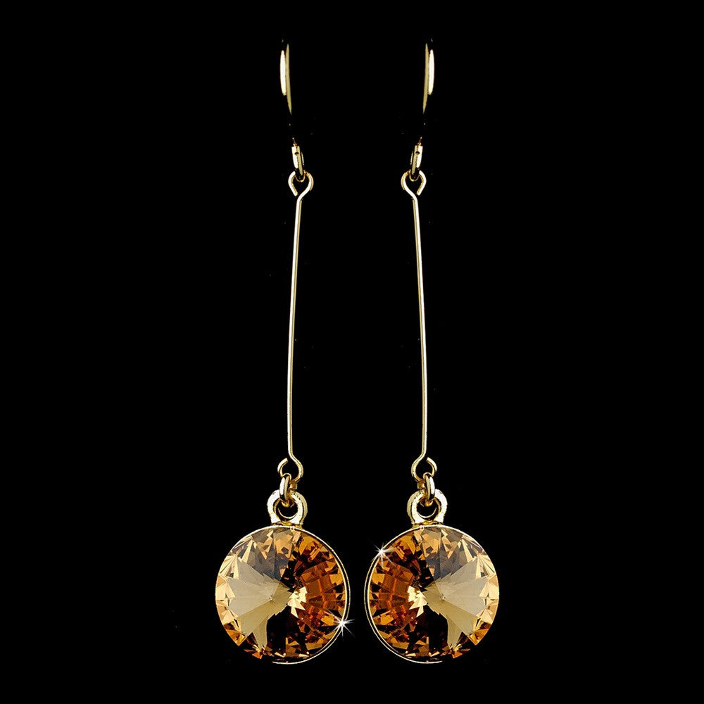 Elegant Gold Topaz Crystal Drop Bridal Wedding Earrings 25729