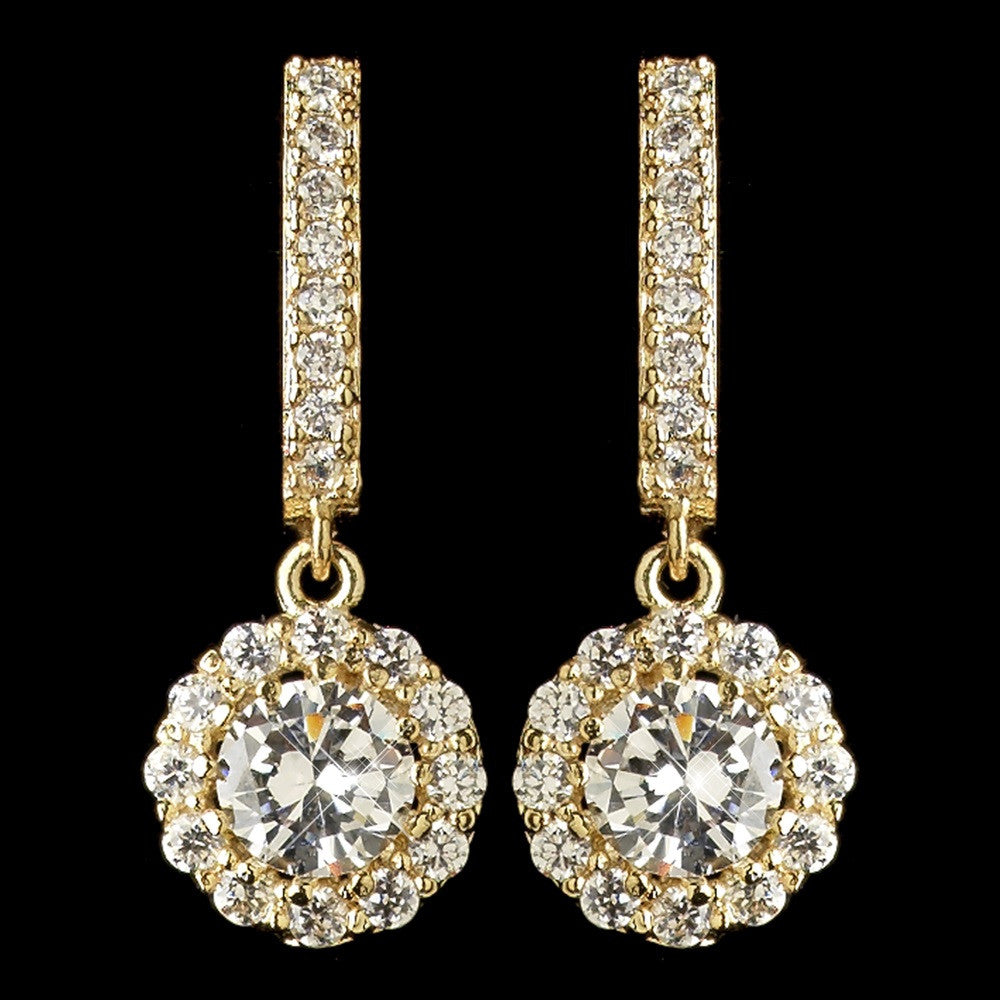 Child's Gold Clear Petite CZ Crystal Solitaire Encrusted Drop Bridal Wedding Earrings 2641