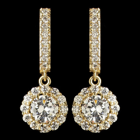 Child's Gold Clear Petite CZ Crystal Solitaire Encrusted Drop Bridal Wedding Earrings 2641