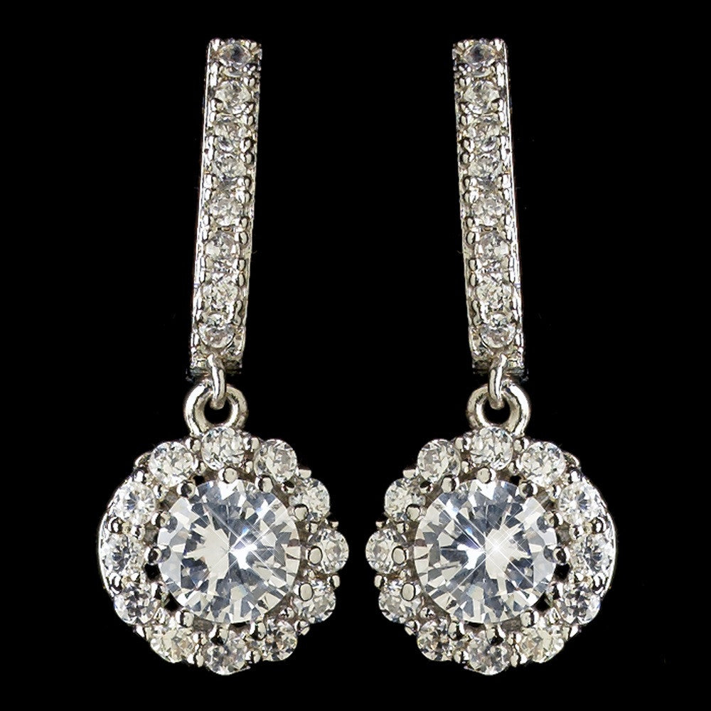 Child's Rhodium Clear Petite CZ Crystal Solitaire Encrusted Drop Bridal Wedding Earrings 2641