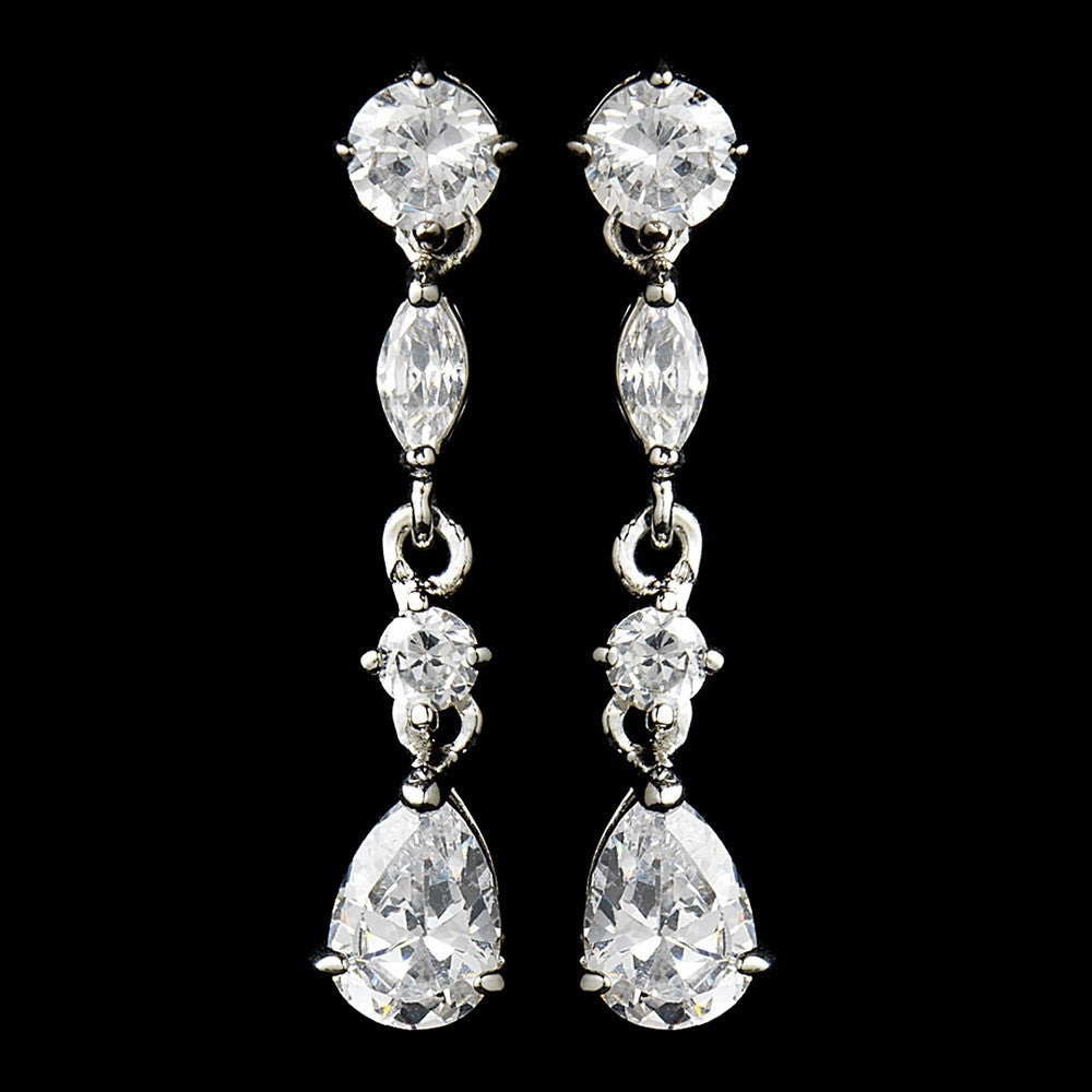 Antique Silver Clear CZ Crystal Bridal Wedding Necklace 2647 & Earring 2656 Bridal Wedding Jewelry Set
