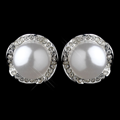 Silver White Pearl Rondelle Bridal Wedding Earrings